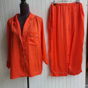 MINAA MONROE 2PC Orange Beige Button Shirt Pants Womens SET Lighweight XL